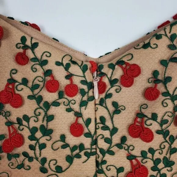 Dress the Population Kaya dress Cherry Embroidered Mini Dress Rouge Flutter Hem - Picture 10 of 12